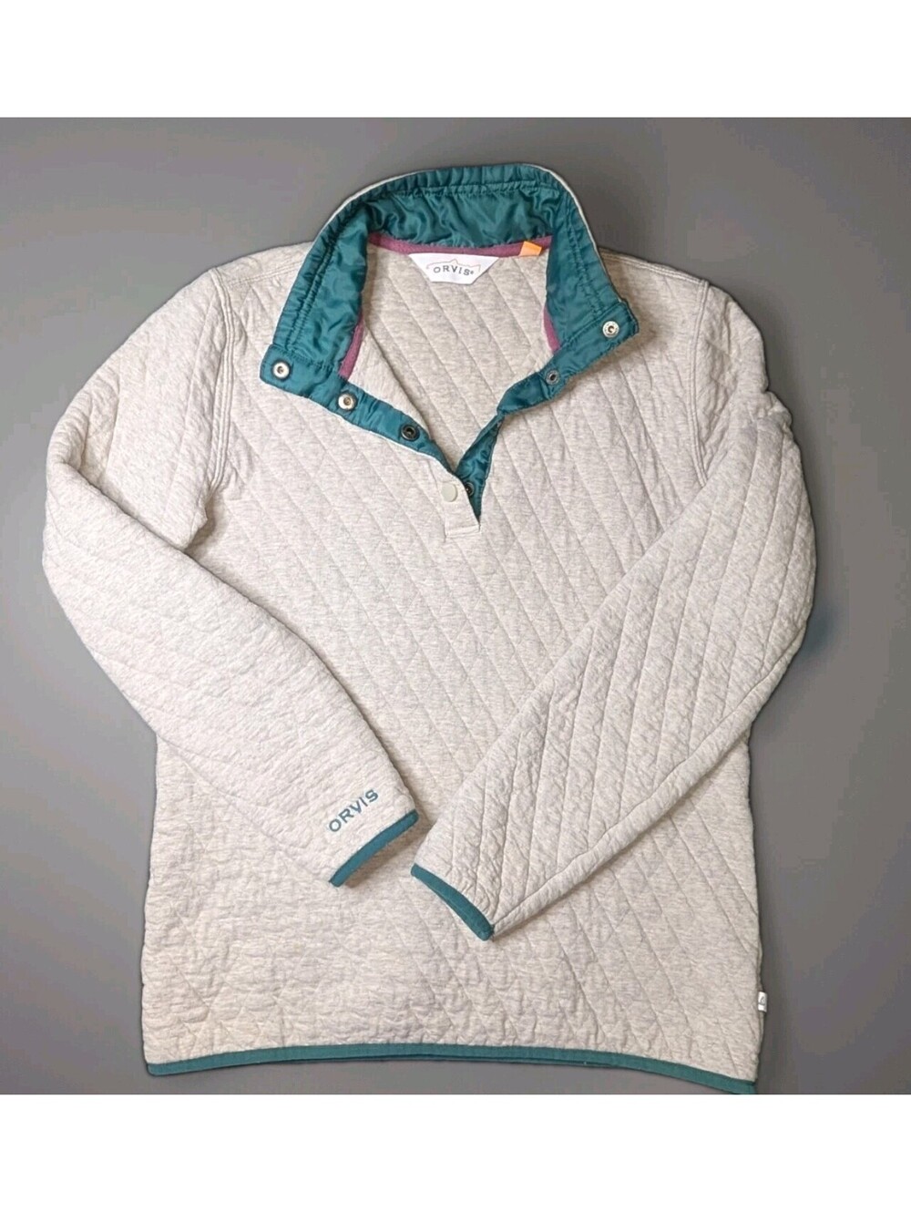 Women's Orvis Quarter Snap Quilted Pullover Gray Green XS